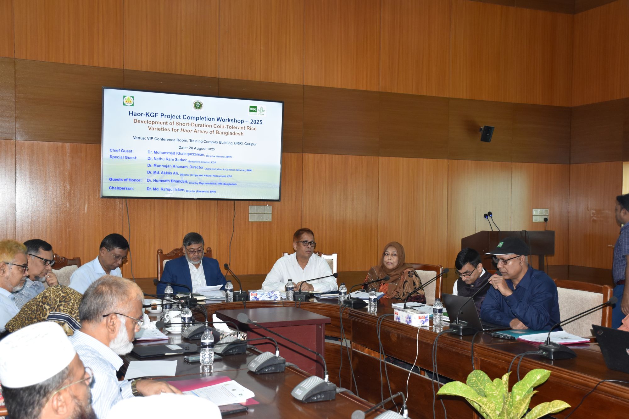 Dignitaries and researchers discuss project achievements at the Haor-KGF Project Completion Workshop 2025