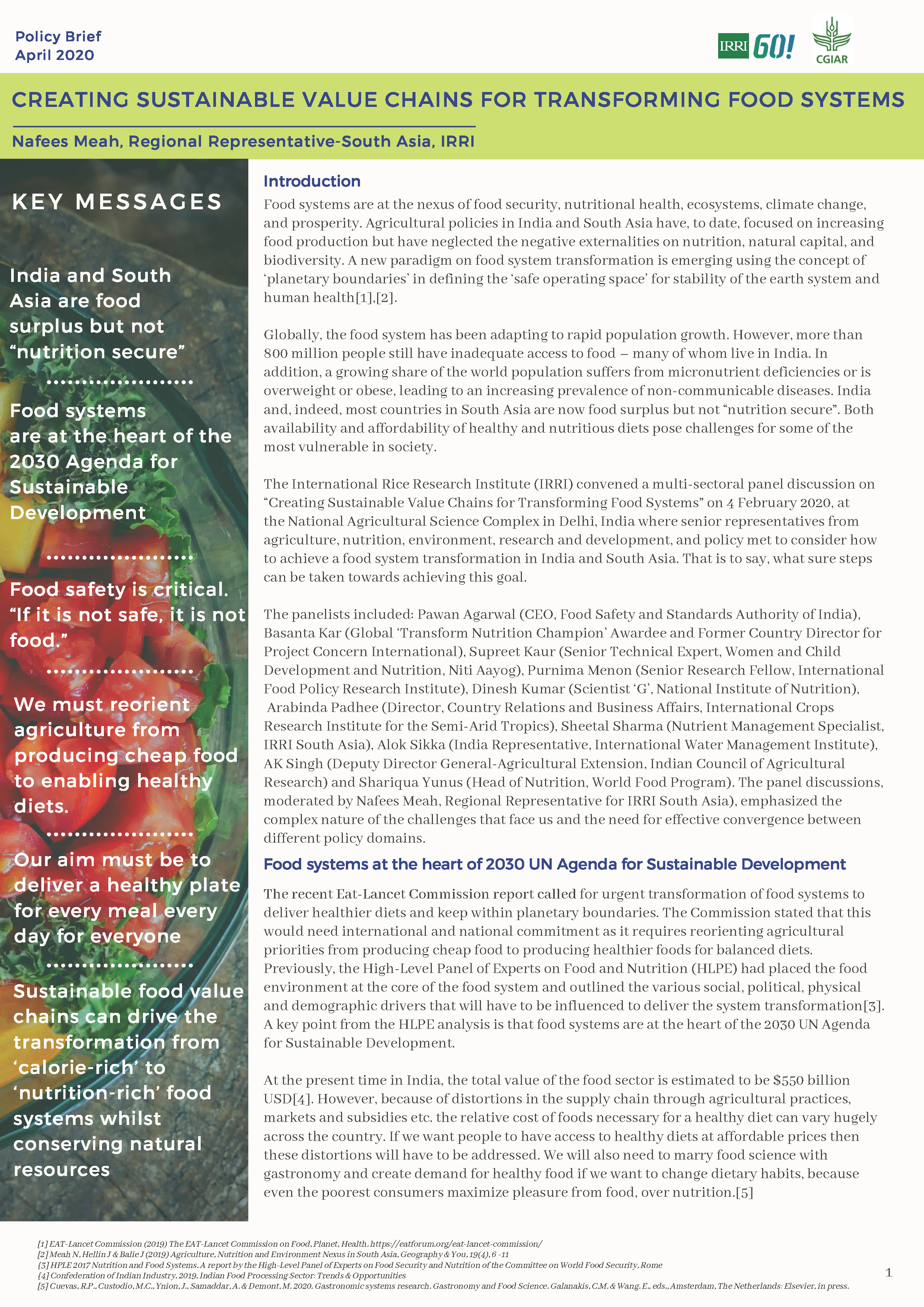 Policy Brief: Creating Sustainable Value Chains For Transforming Food Systems